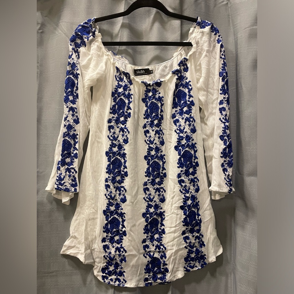 LuLu’s tunic dress XL Coachella white embroidered gauzy flowy boho cruise